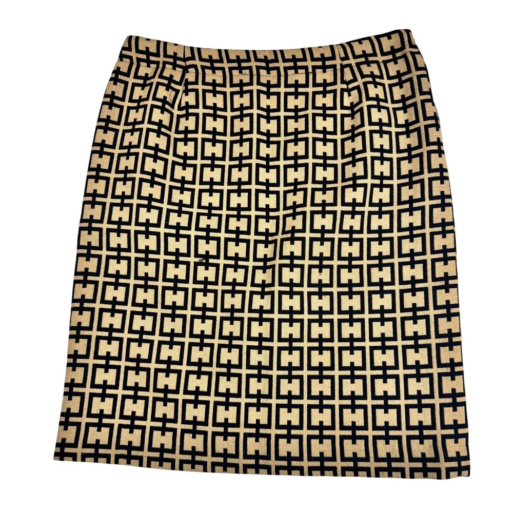 Harold's Vintage Skirt Beige Black Geometric Pattern Women's 8 Career Wool USA